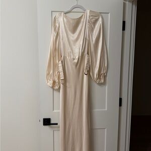 Shona Joy La Lune Balloon Sleeve Midi Dress- Cream